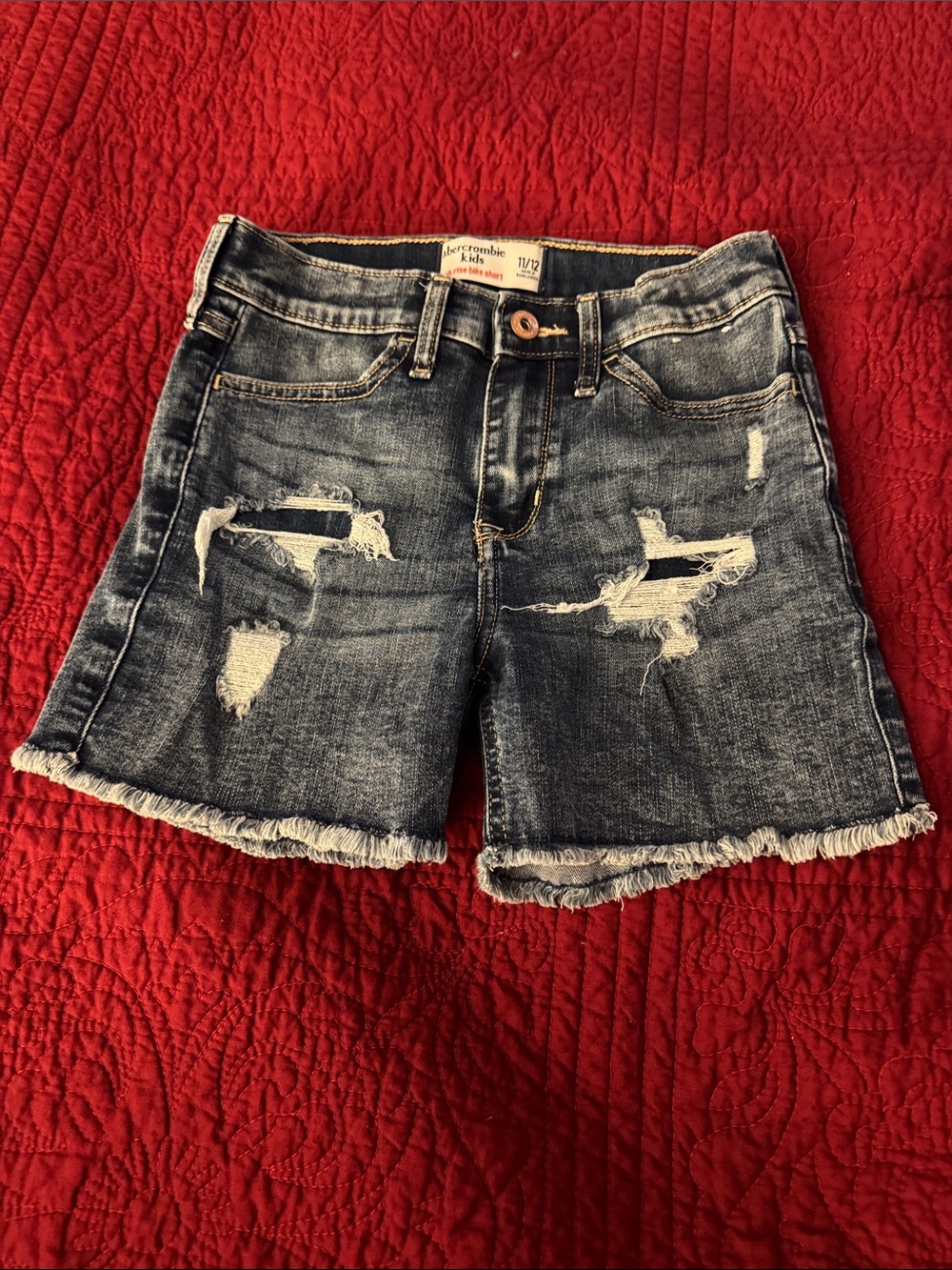 Abercrombie & Fitch Distressed Dark Blue Denim Shorts